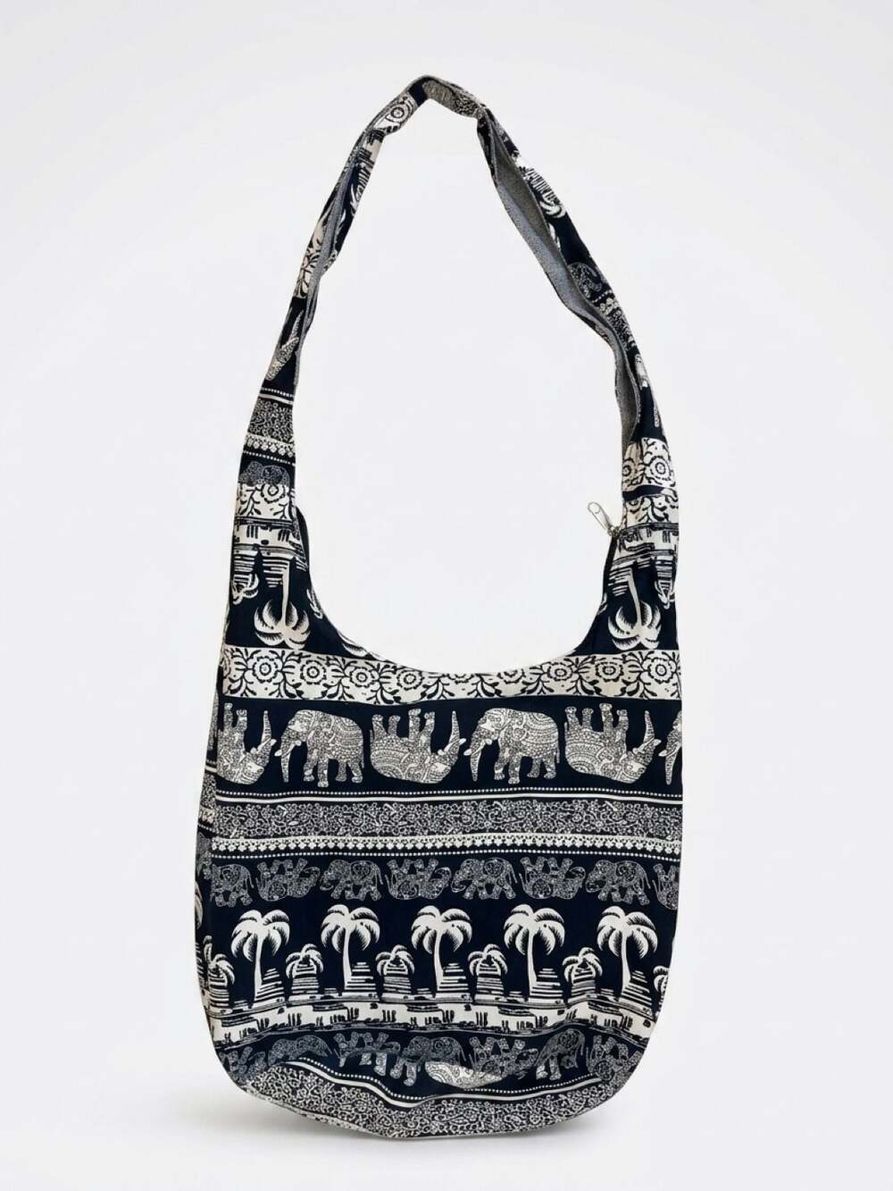 Elephant Print Boho Cotton Hobo Sling Shoulder Bag